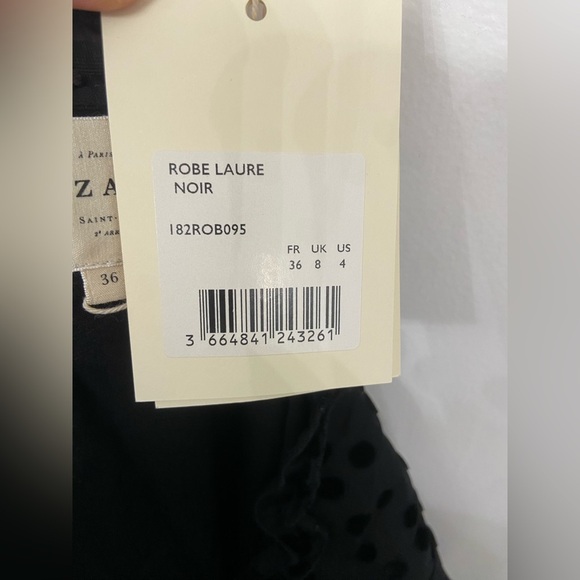 Sezane Robe Laure Noir Mini Dress Black Velvet Polka Dot Ruffle Mini Dress 4 - Picture 5 of 7